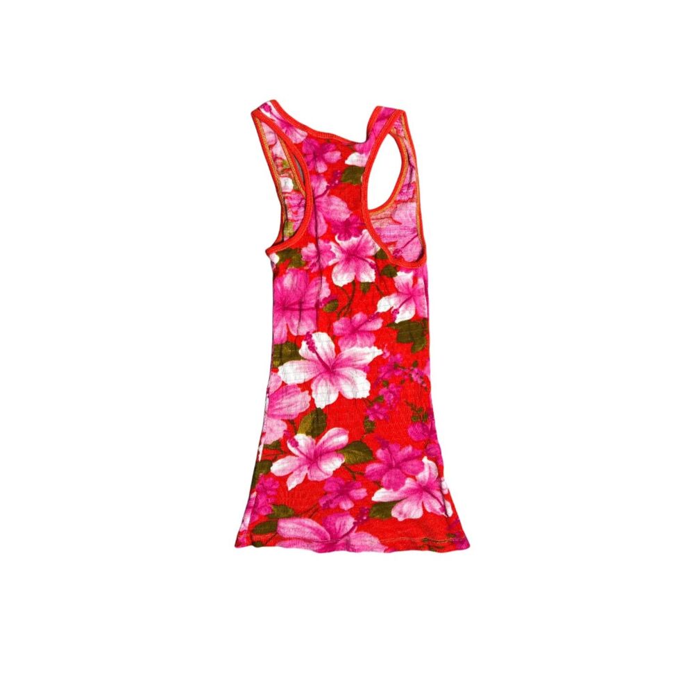 Free People Y2K Tropical Hibiscus Shimmer Ribbed Tank Top Medium - Picture 3 of 6